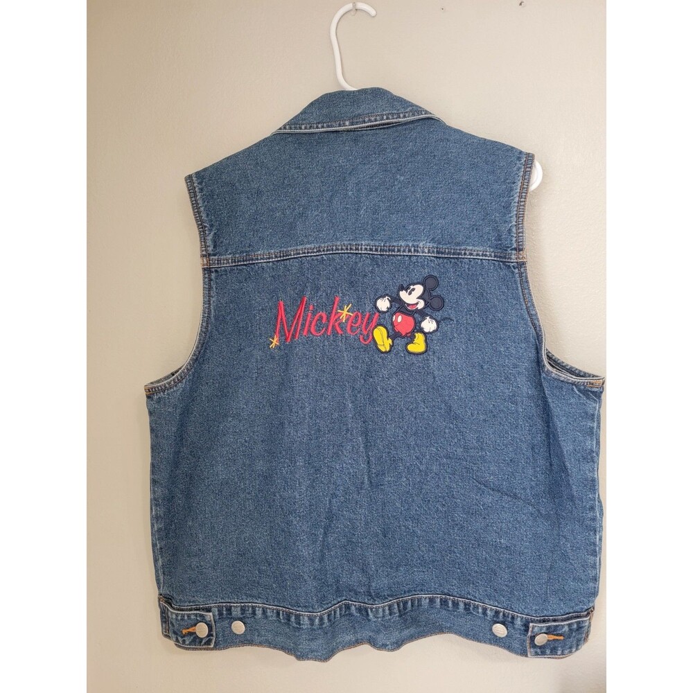 Vintage 90s Disney Mickey Mouse Unlimited Denim Vest Embroidered XL Jean